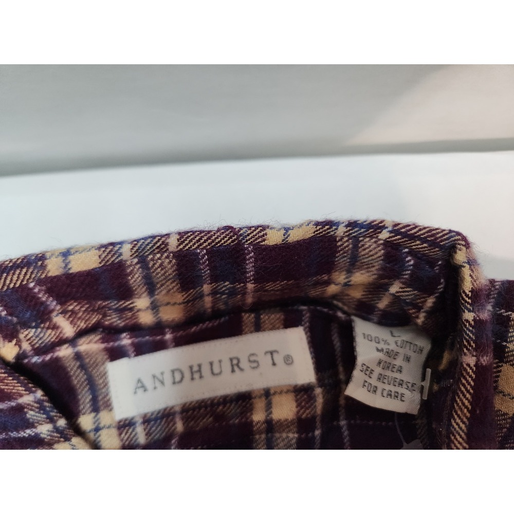 ANDHURST Mens Plaid Flannel Button Up Shirt Long Sleeve Cotton Top L‎ - Picture 2 of 6